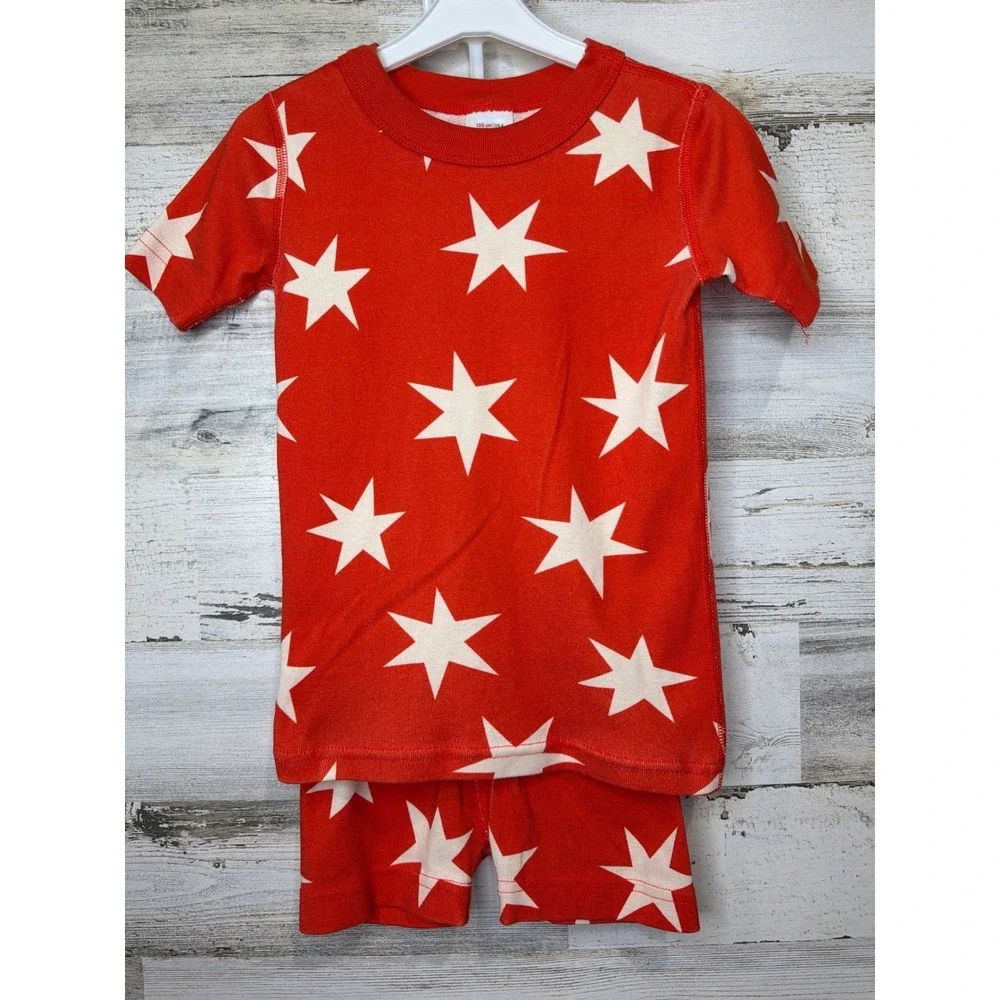 Hanna Andersson Pajama Set Boys 4 Orange Star Organic Cotton Shortie EUC